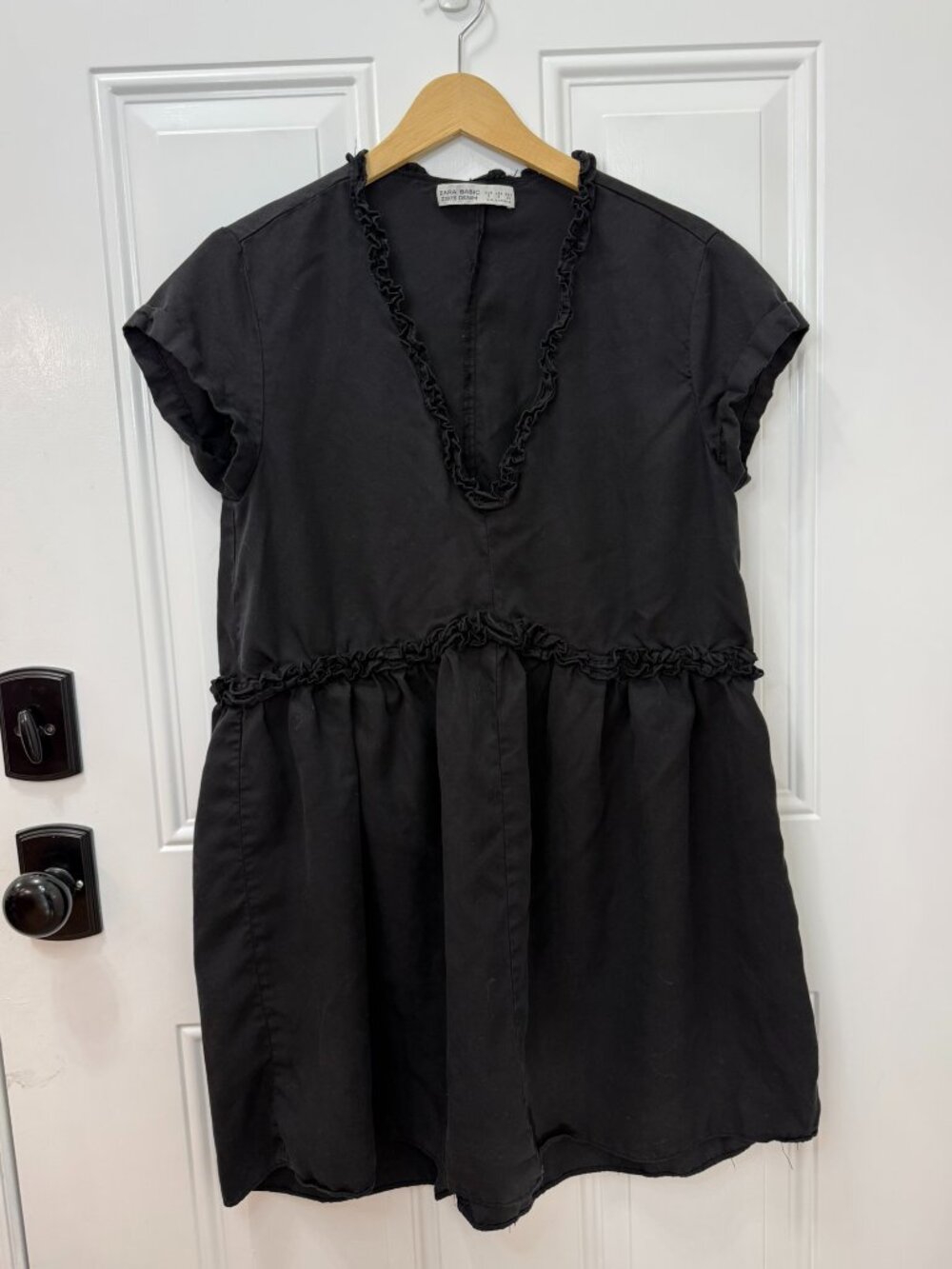 Zara Basic Z1975 Black Lyocell Ruffle Babydoll Dress Size S - Picture 2 of 6